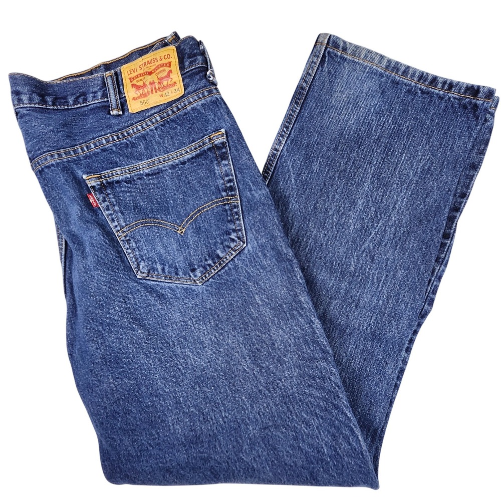 Levi 550 Relaxed Fit Jeans Mens 42x34 Blue Denim Tapered Leg Classic Workwear